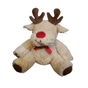 Bean Sprout Christmas Reindeer Plush Rudolph Red Nose Holiday Bow Sitting Soft